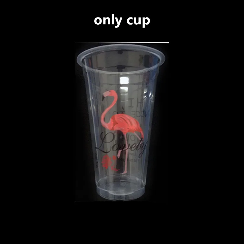 500pcs High quality flamingo cup 500ml transparent disposable coffee milk tea juice cold drink plastic cups with cover wholesale - Цвет: only cup