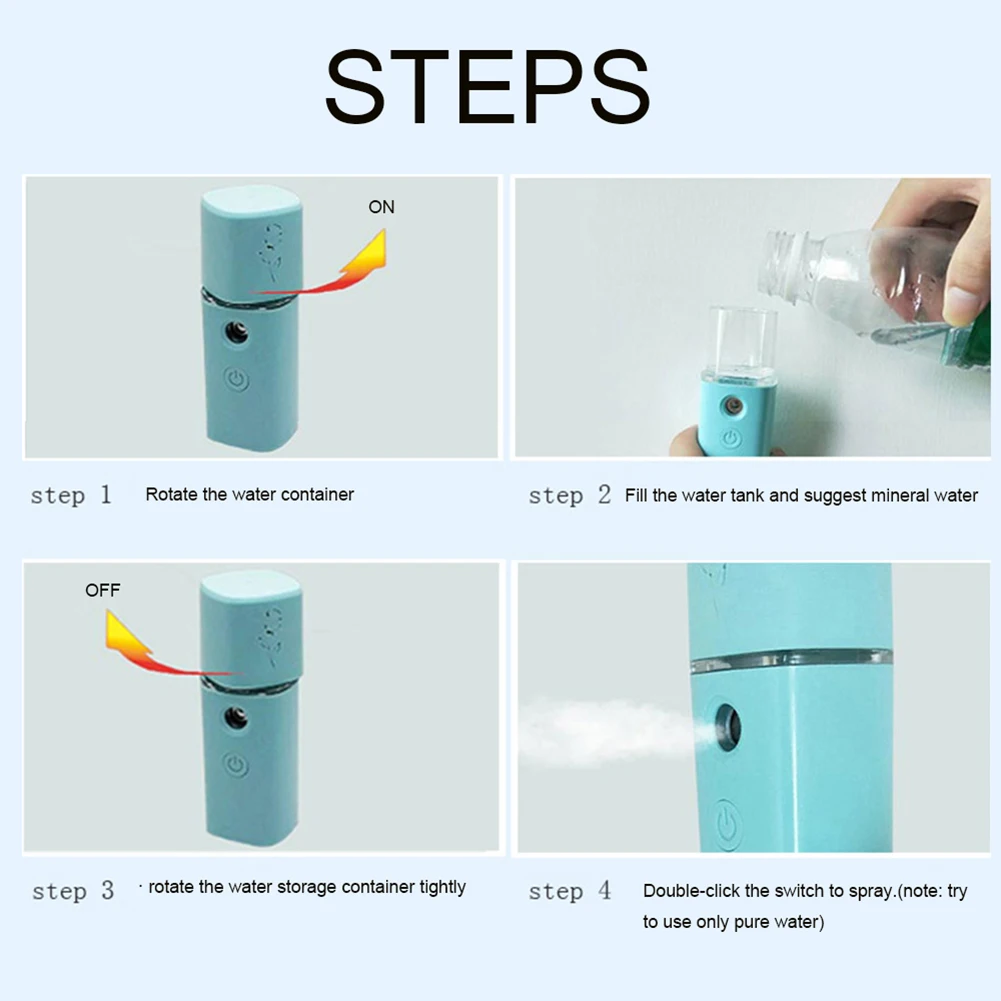 Portable HandheldWater Steamer Face Moisturizing Humidifier Skin Care Spray meter Cold spray steaming device