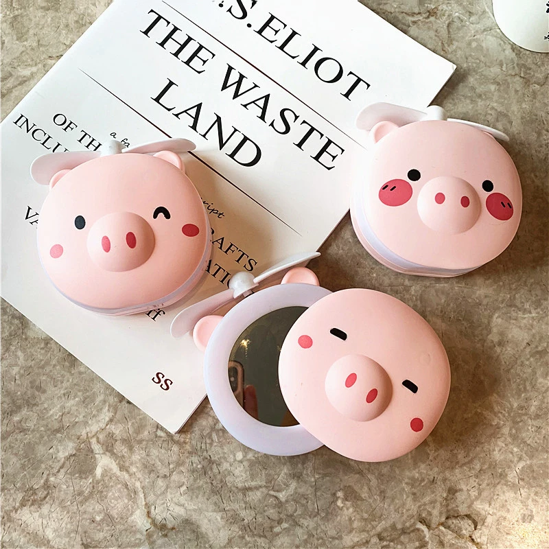 

Vibrating sound with the pink pig beauty mirror portable small fan USB charging mini handheld led fill light makeup mirror