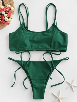 

ZAFUL Solid Color Tied Strappy Bikini Set