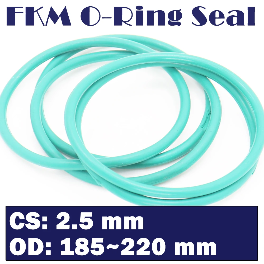 

CS 2.5mm FKM Rubber O RING OD 185/190/195/200/205/210/215/220*2.5 mm 5PCS O-Ring Fluorine Gasket Oil seal Green ORing