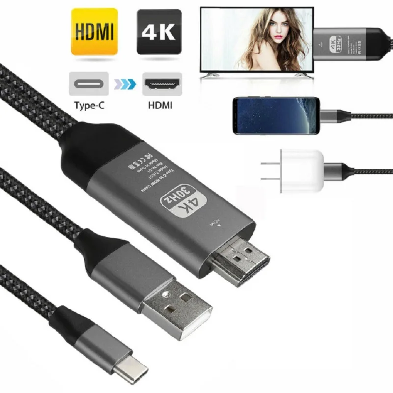 USB C к HDMI HDTV 4K 60HZ кабель адаптер с питание для Samsung Galaxy S10 S9 Note 9|Кабели VGA| |