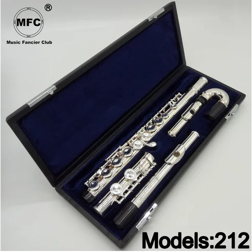 

Professional Flute 212 Silver Plated Flute Instrument Intermediate Student Curved Headjoint Flutes C Leg 16 Holes Closed E Key