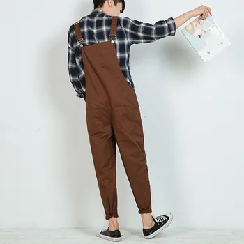 

Harajuku Retro Mens Jumpsuits Loose Harem Pants Cotton Comfort Pockets Full Length Mens Trousers Casual Overalls Pantalon Hombre