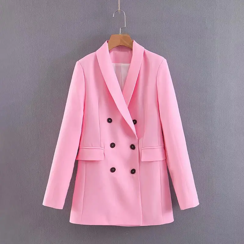 

Spring New Style Europe And America WOMEN'S Dress-Style Solid Color Double Breasted Loose-Fit Suit Jacket Tops W2163