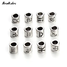 

Beadtales 60pcs/lot Antique Silver Color 12 Constellation Zodiac Metal Spacer Beads Charms 4mm Big Hole Beads for Jewelry Making