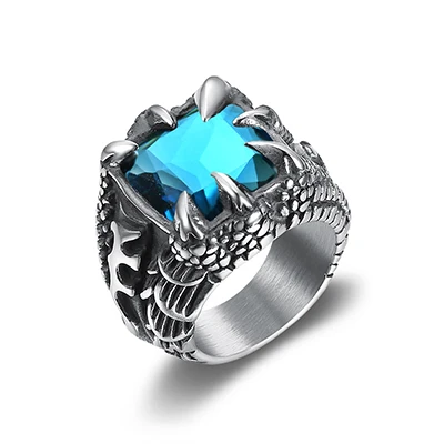 Shengmei синий и красный цвета опаловым камнем в стиле панк Для мужчин кольца Нержавеющая сталь серебряное кольцо держатель модный Украшения для мужчин SP415 - Цвет основного камня: Light Blue