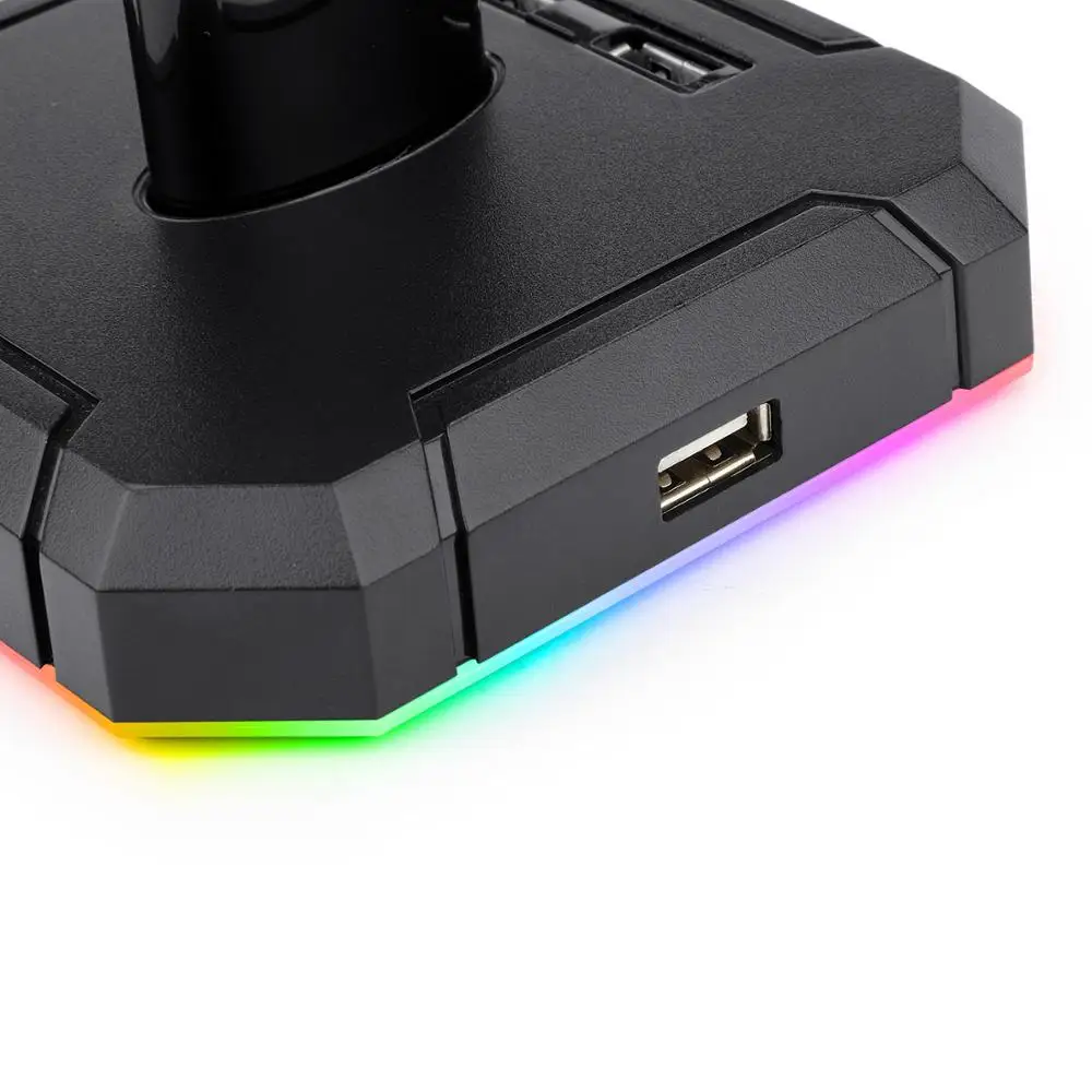Redragon HA300 Headset Stand USB Hub RGB Backlit Aluminum Bar Non Slip Solid Rubber Base 4X USB 2 0 Ports for All Headphones