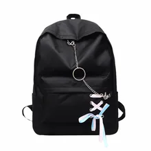 Женской сумки корейский стиль рюкзак холст железная цепь лента игривая школьная сумка для отдыха с буквенным принтом