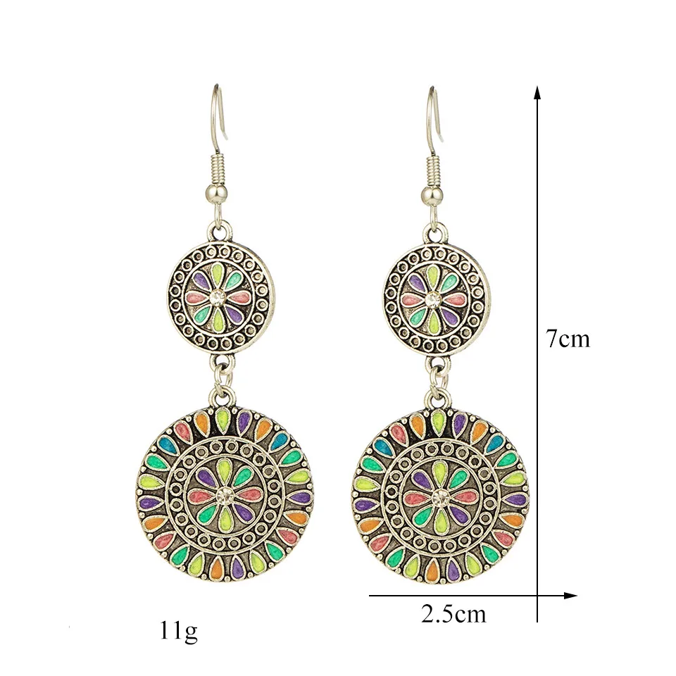 Ethnic Big Long Water Drop Earrings for Women Bohemian Vintage Metal Colorful Flowers Wedding Statement Earring Indian Jewelry (49)