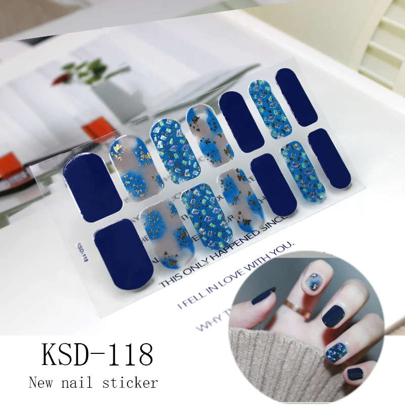 KSD118 14 насадок/набор, полное покрытие, наклейки для ногтей, обертывания, украшения, сделай сам, для красоты, наклейки для ногтей, простые наклейки, самоклеющиеся наклейки для ногтей - Цвет: KSD118