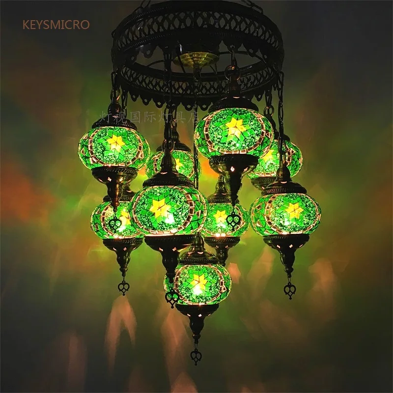 Стиль 9 головок Турецкая мозаичная Подвесная лампа винтажная арт-деко ручная работа lamparas de mesa мозаика стекло романтическое освещение
