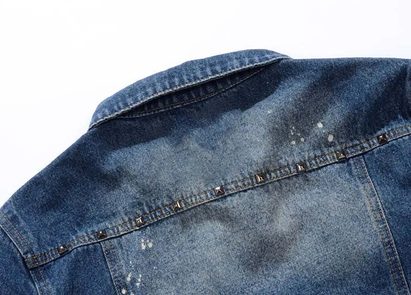 KIOVNO Men's Ripped Casual Denim Jackets With Rivet Slim Fit Distressed Jeans Jackets Outwear For Male Blue (6)