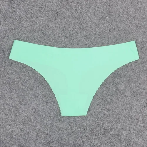 New Seamless Underwear Women Sexy Ice Silk Panties Thong Wave Edge Design Raw-Cut G-string No Line Girls Panties - Color: Green