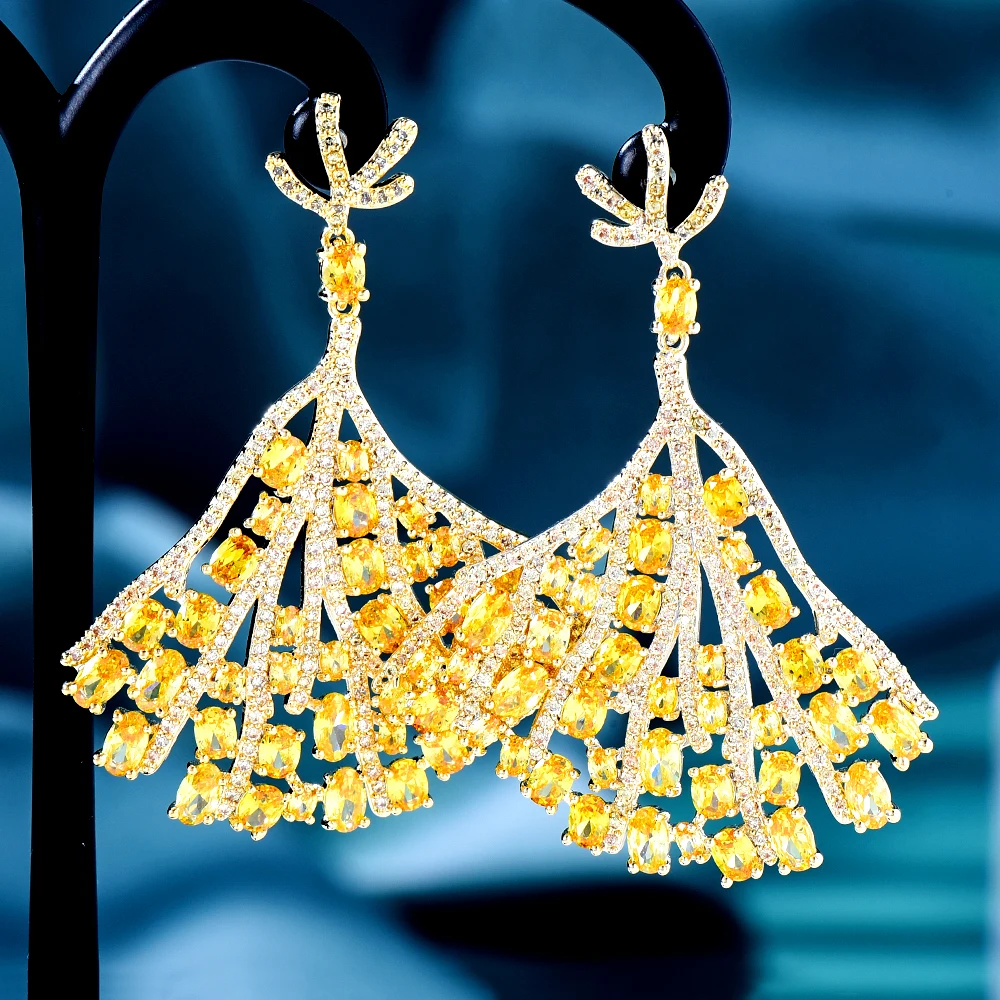

Siscathy 2022 Korean Fashion Leaves Zircon Geometry Drop Earrings For Women Yellow Crystal Pendant Earrings Female Party Jewelry