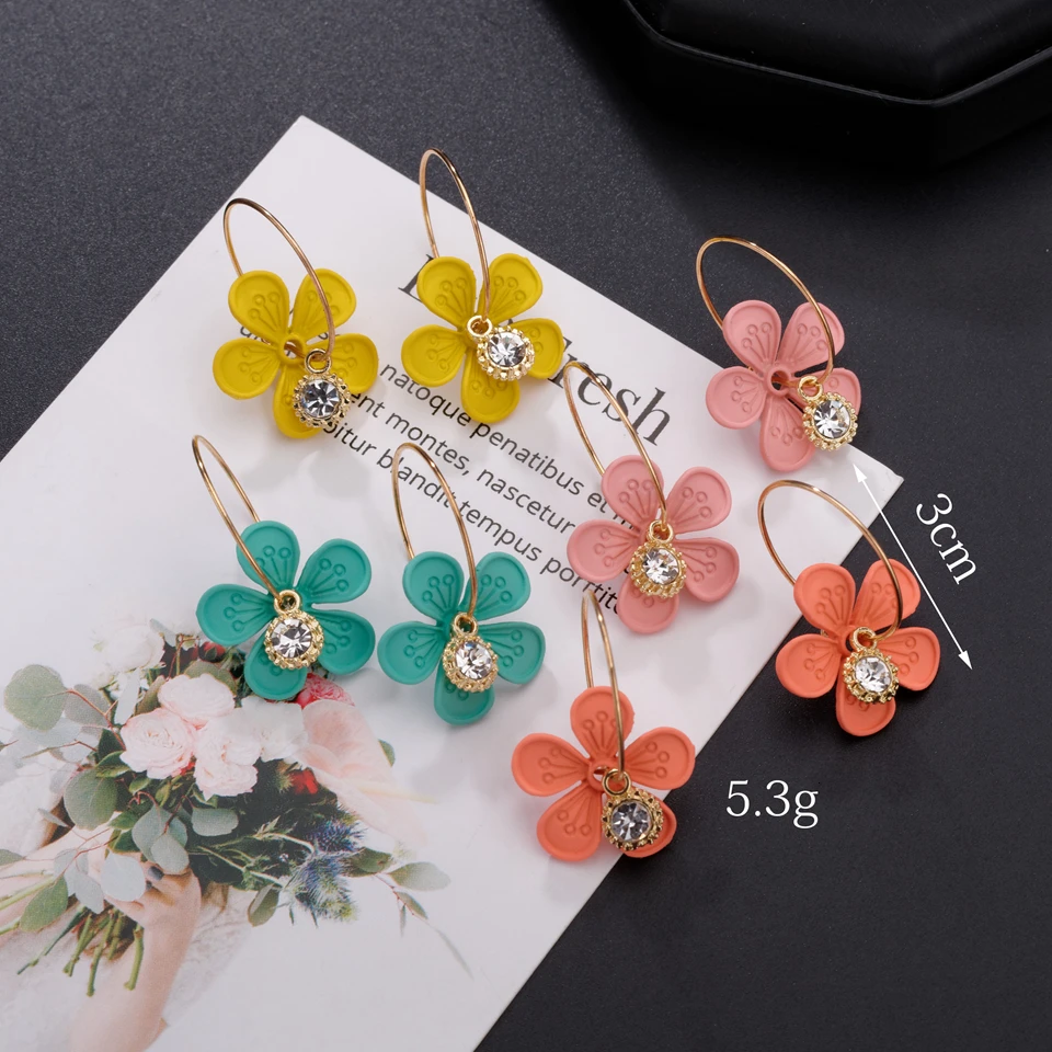 \ Модные желтые серьги-кольца цветок для женщин девочек BOHO кристалл лепесток сплава серьги золотой цвет Летний пляж кисточкой ювелирные изделия