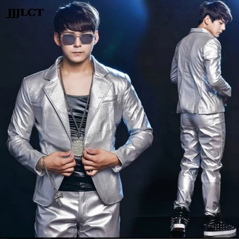 

Personality men's show suits (outer + pants + vest) nightclub men's suit Korean version of the tide slim suit
