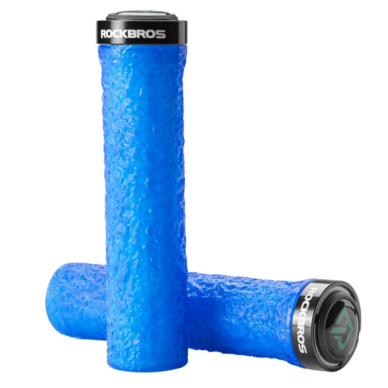 Blue-Black ROCKBROS MTB ручки для велосипедного руля резиновые противоскользящие Упоры для рук на руль велосипеда TPE мягкая Противоударная мягкая лента велосипедные ручки ультралегкие ручки - Цвет: Blue-Black