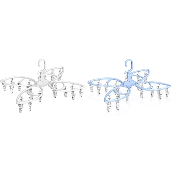 

Foldable Laundry Drying Rack, Baby Clothes Clip Hangers with 26 Drying Clips, Butterfly Shape Plastic Laundry