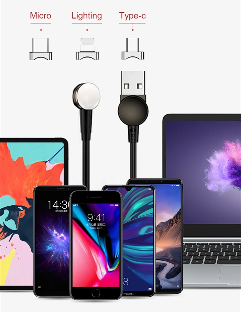 Магнитный зарядный usb-кабель на 180 градусов для iphone, huawei, Xiaomi, type-C, магнитный usb-кабель Micro USB, провод для мобильного телефона
