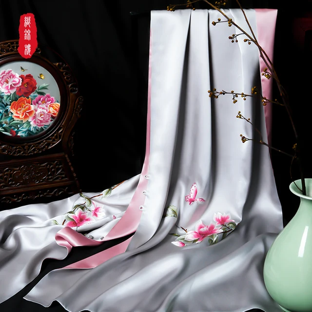 Kínai Kézi Nagykövetség Selyem Sál Hímzés Kendő Suzhou Béka Csat Ajándék Műalkotások - Image 4