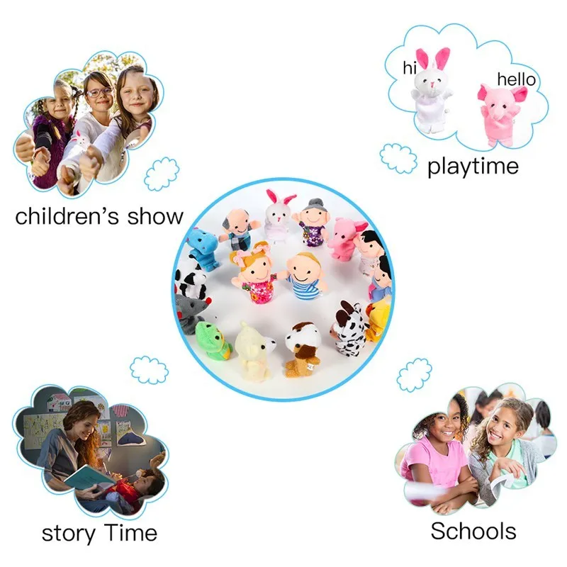 12Pcs/Set Cartoon Animal Family Finger Puppet Soft Plush Toys Role Play Tell Story Cloth Doll Educational Toys For Children Gift