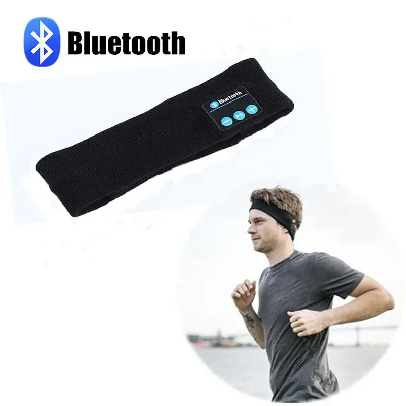 Studyset Bluetooth вязаная повязка на голову Sweatband беспроводные наушники гарнитура динамик упражнения серый белый - Цвет: Black