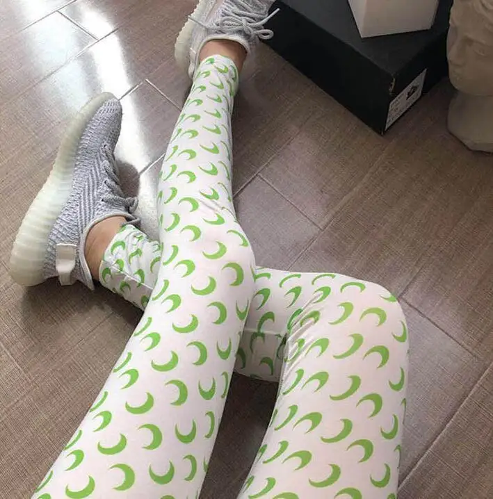 19SS Новые многоцветные леггинсы с принтом Луны Бесшовные женские спортивные штаны для отдыха - Цвет: Зеленый
