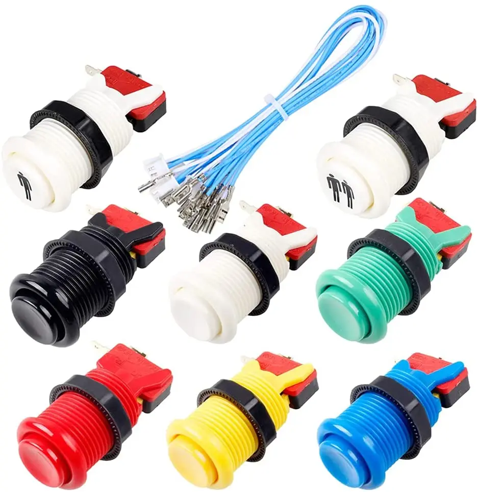 EG STARTS 8X 30mm Happ Type Standard Push Buttons Switch with 20cm Buttons Cable for Arcade Joystick Arcade1up Games Console 