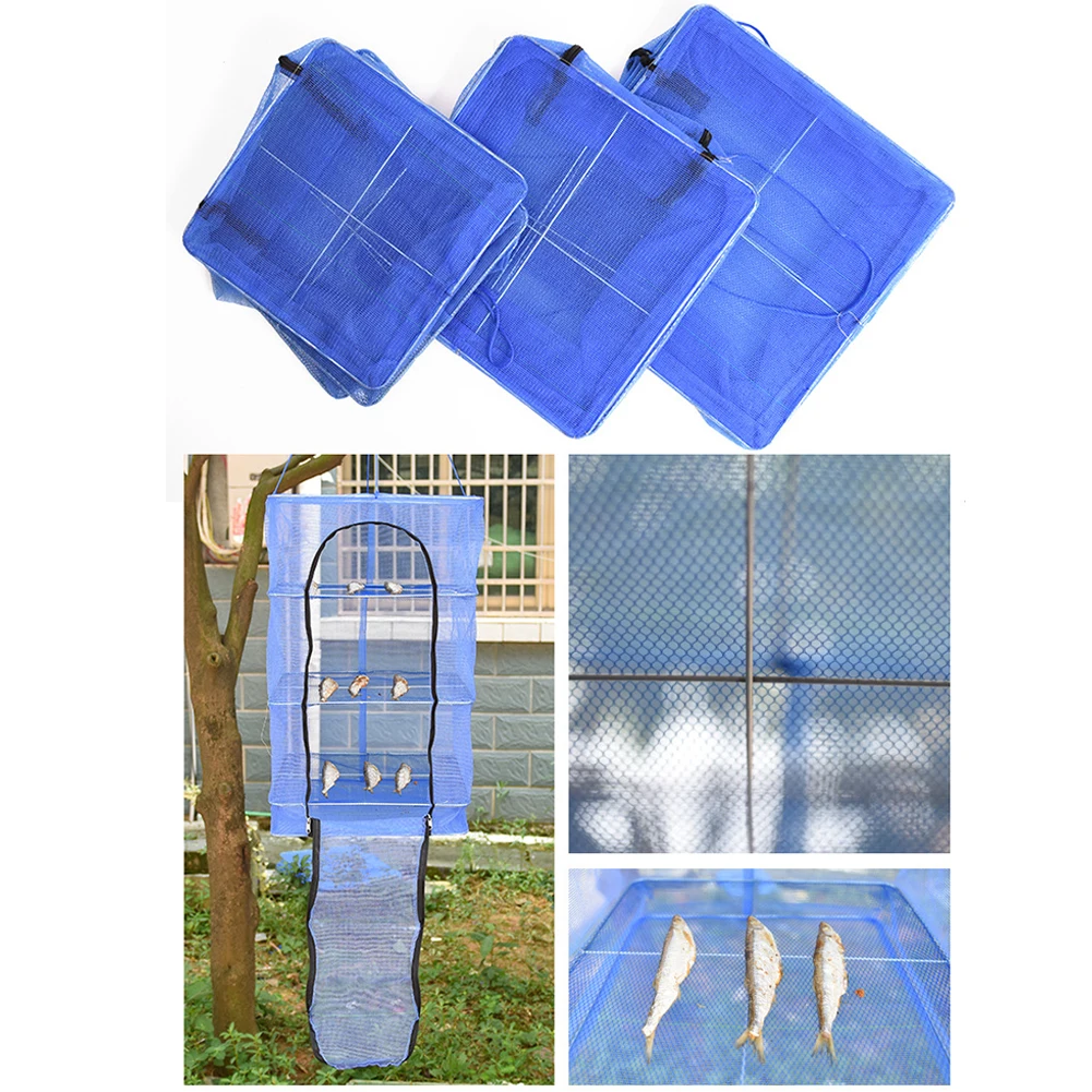 Foldable 4 Layers Fish Net Drying Rack Folding Mesh Hanging Vegetable Dishes Dryer Hanger Suspension Fishing Net Fishing Picnics