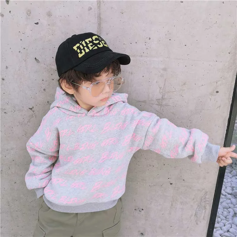Winter Printing Boys Girls Hoodies Cotton Long Sleeve Sweatshirt Toddler Thicken Casual Sweater Kids Plus Velvet Tops Costume