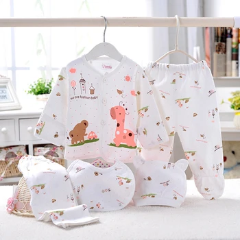 5pcs Baby Girl Clothes 0-3m Spring Summer Print Cartoon Newborn Clothing Gift Set Cotton  1