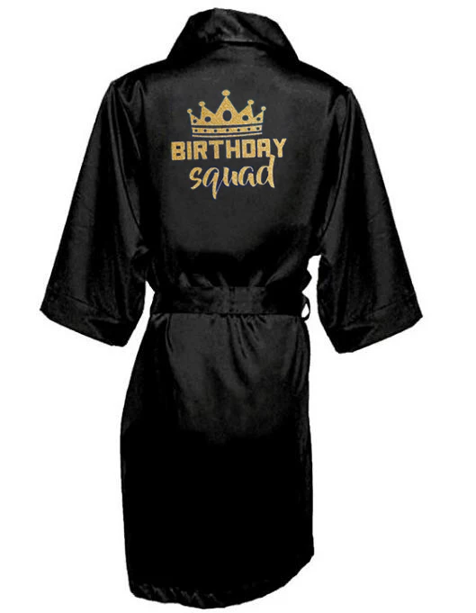 Birthday Party Queen&Squad Robes Satin Pajamas Robe Dressing Gown Pajamas gold writing kimono robe women sleepwear,sleepwear pajamas