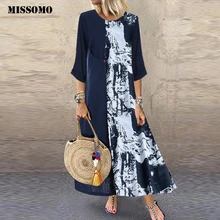MISSOMO, женское летнее платье, плюс размер, повседневное, с принтом, с длинным рукавом, на пуговицах, с карманом, с о-образным вырезом, длинное, льняное, Vestidos 8