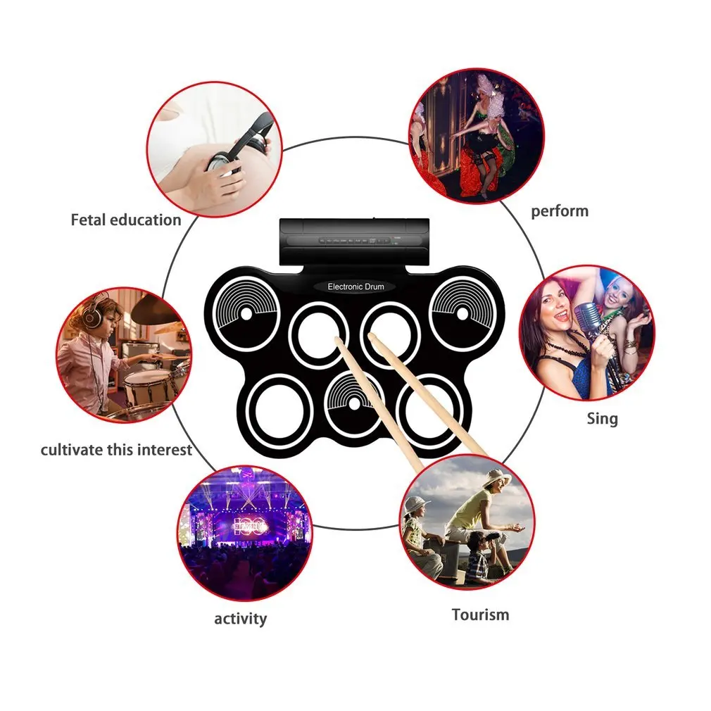  W759 Batería Electrónica enrollable Digital USB de escritorio instrumento Musical Hi-hat y almohadi