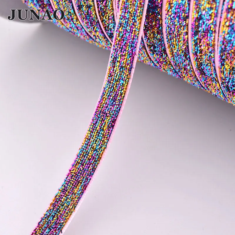 Mix Color JUNAO 5 ярдов* 10 мм Блестящая серебряная лента отделка шитье Handmad лента одежда аппликация для DIY волос Лук вечерние украшения для упаковки - Цвет: Mix Color