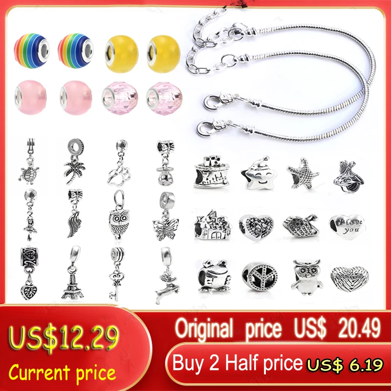 

Yexcodes DIY Colorful Crystal Glass Beads Charm Bracelet Girl Or Child Gift Set Snake Bone Chain Direct Shipment