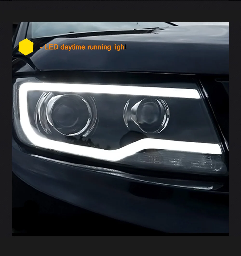Пара для Jeep Compass светодиодный фары 2011- компас HID фары биксеноновые фары Противотуманные фары Дневные ходовые огни двойные линзы