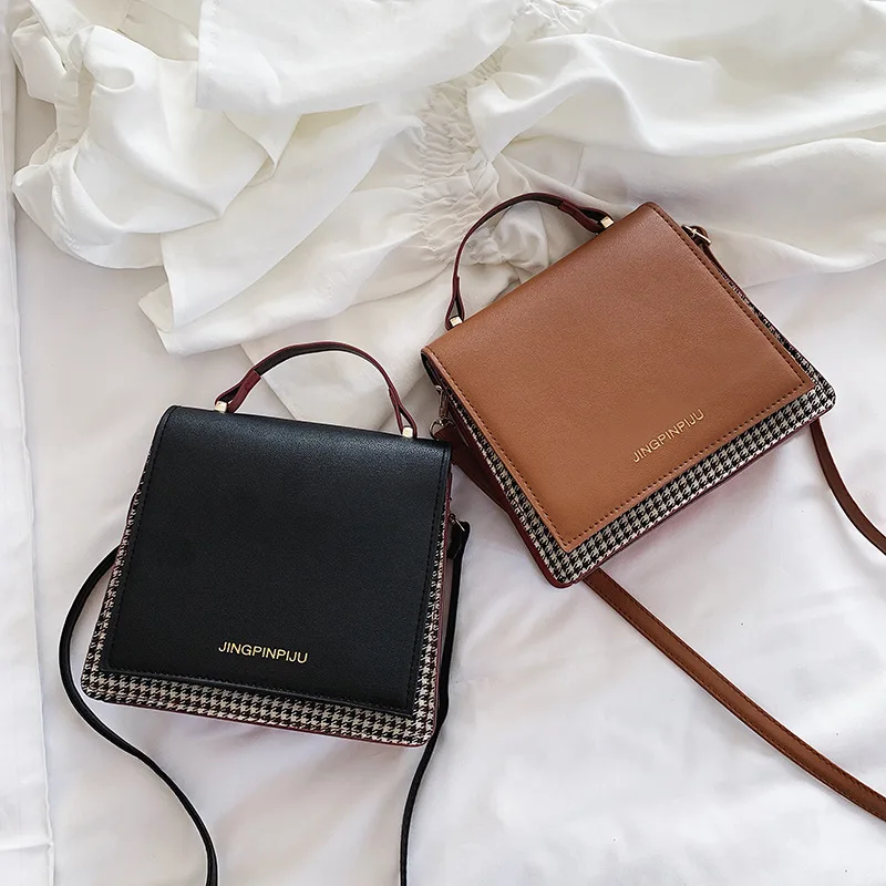 

WOMEN'S Bag Bag New Arrival 2019 New Style Simple Contrast Color Shoulder Bag Korean-style Solid Color bai da xiao Square Bag Pa