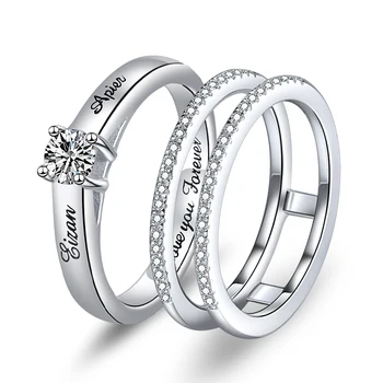 

XiaoJing 925 Sterling Silver Custom birthstone engraved Name rings Unique Design finger Ring for Women Personalized Jewelry 2019