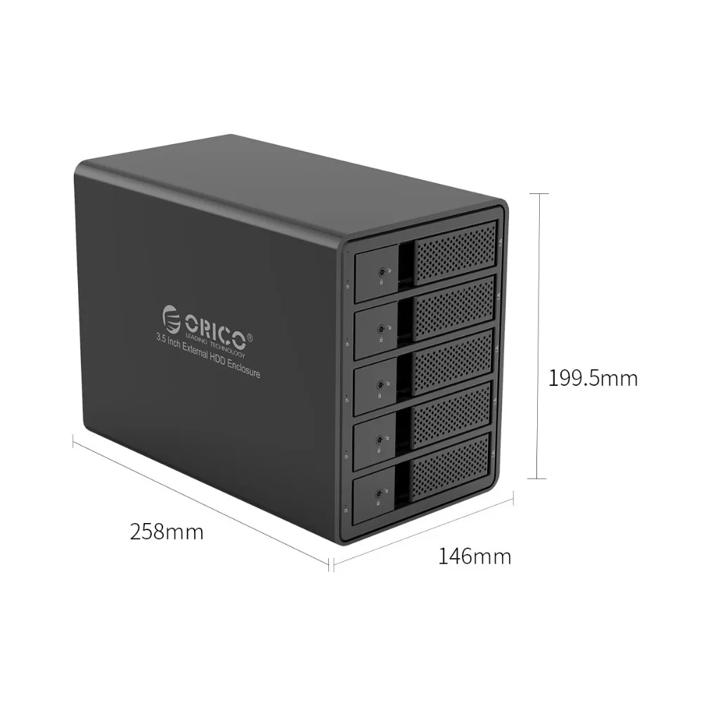 ORICO 5 Bay 3,5 ''USB3.0, док-станция для жесткого диска с Raid Поддержка 80 ТБ UASP с 150 Вт внутренний Мощность Adaper Алюминий SATA USB