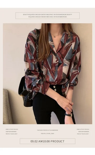 2020 Camisa estampada Camisa holgada De manga larga para Mujer