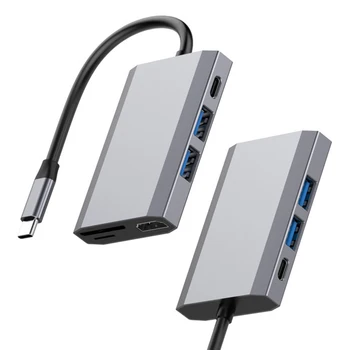 

USB Type C Hub HDMI Converter 6 in 1 Type C to HDMI USB 3.0 PD SD TF Multiport Adaptor for Laptops Notebooks