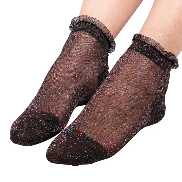 2 Ультратонкие прозрачные блестящие шелковые кружевные Sox Мягкие короткие носки эластичные Чулочные изделия DXAD - Цвет: 2