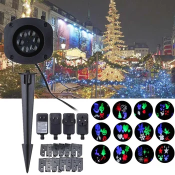 

4W LED Light Stage Lighting Effect Christmas Halloween Decor 12 Pattern Projection Light Moving Laser Projector Lamp Lawn Garden