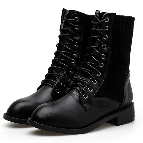black shoes Gdgydh/ г. Женские ботинки до середины икры мотоциклетные ботинки в британском стиле с круглым носком женские короткие ботинки на шнуровке, на квадратном каблуке, черного цвета, в готическом стиле - Цвет: black shoes