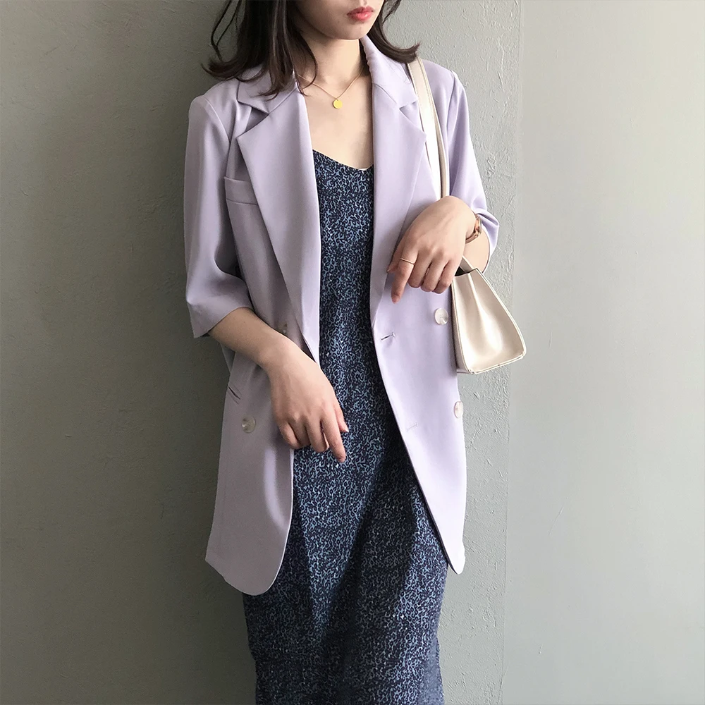 2020 Spring Autumn Woman Tops Short Sleeve Sweet Korean  Casual  Work Office Business Ladies Blazers