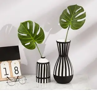 

BLACK AND WHITE STRIPES CERAMICS VASE ORNAMENTS HOME DRIED FLOWERS FLOWER INSERTER LIVING ROOM DESKTOP DECORATIVE VASE