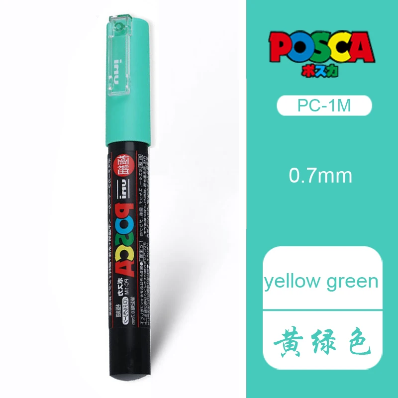 Yellow green 5 шт. Uni Posca PC-1M Краска Маркер-очень тонкая пуля Tip-0.7mm 21 Цвета доступны rotulador - Цвет: Yellow green