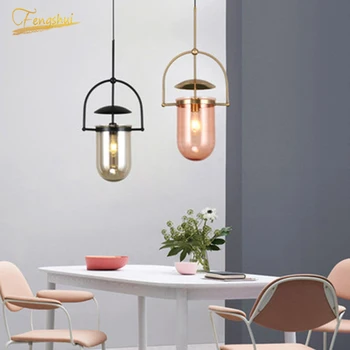 

Nordic LED Glass Pendant Lamp Modern Design Creativity Wrought Iron Pendant Lights Attic Kitchen Living Dining Room Hanging Lamp